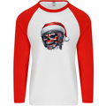 Union Jack Christmas Biker Skull British Flag Mens L/S Baseball T-Shirt White/Red