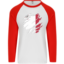 Torn Malta Flag Maltese Day Football Mens L/S Baseball T-Shirt White/Red