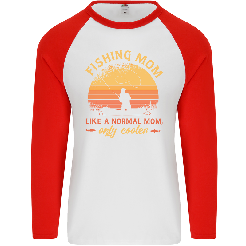 Fishing Mom Like a Normal but Cooler Mens L/S Baseball T-Shirt White/Red