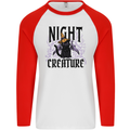 Halloween Cat Night Creature Witch Mens L/S Baseball T-Shirt White/Red