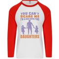 Dad With Two Daughters Funny Fathers Day Mens L/S Baseball T-Shirt White/Red