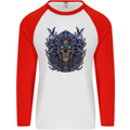 Samurai Skull MMA Martial Arts Gym Training Mens L/S Baseball T-Shirt White/Red