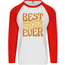 Best Teacher Ever Teaching Maths English Mens L/S Baseball T-Shirt White/Red