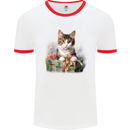 A Cute Cat With a Present Christmas Xmas Mens Ringer T-Shirt White/Red
