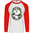 Panda Bear Funny Overweight Fat Humour Mens L/S Baseball T-Shirt White/Red