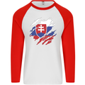 Torn Slovakia Flag Slovakia Day Football Mens L/S Baseball T-Shirt White/Red