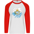 Torn San Marino Flag Sammarinese Day Football Mens L/S Baseball T-Shirt White/Red