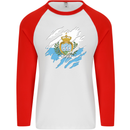 Torn San Marino Flag Sammarinese Day Football Mens L/S Baseball T-Shirt White/Red