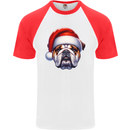 Christmas British Bulldog Xmas Dog Union Jack Mens S/S Baseball T-Shirt White/Red