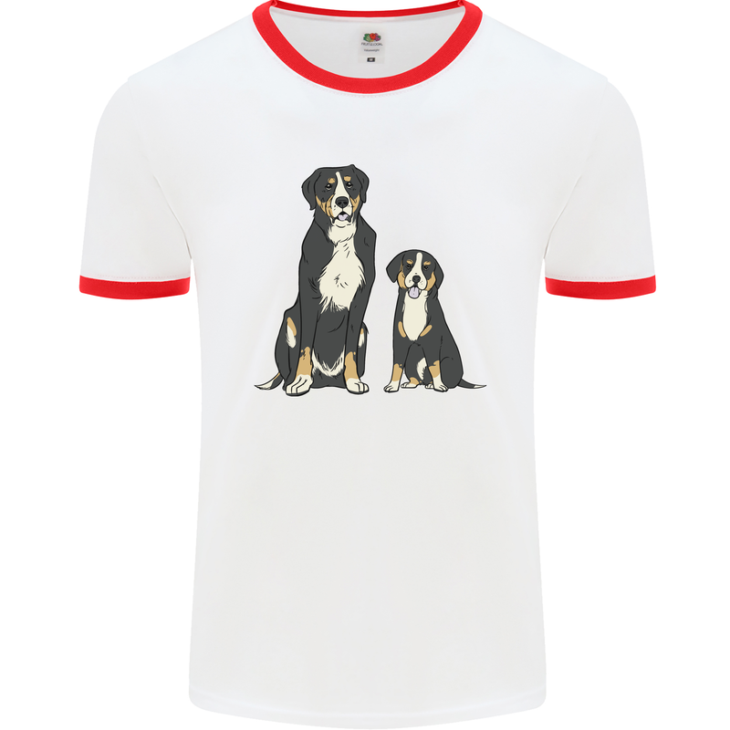 Swiss Mountain Dog & Puppy Sennenhund Mens Ringer T-Shirt White/Red