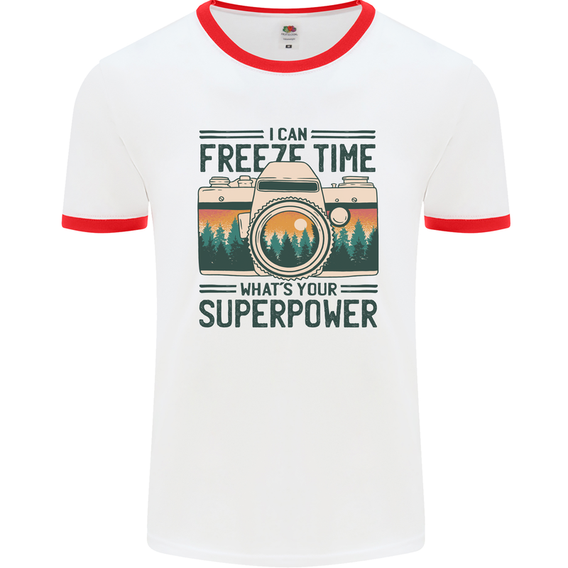 Freeze Time Photography Photographer Mens Ringer T-Shirt White/Red