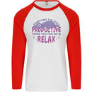 Funny Relaxing Sloth Mens L/S Baseball T-Shirt White/Red