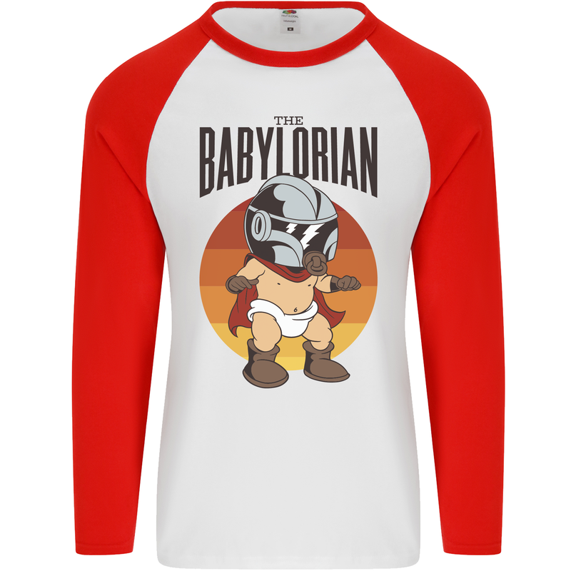 Babylorian Funny Baby Toddler Infant Parody Mens L/S Baseball T-Shirt White/Red