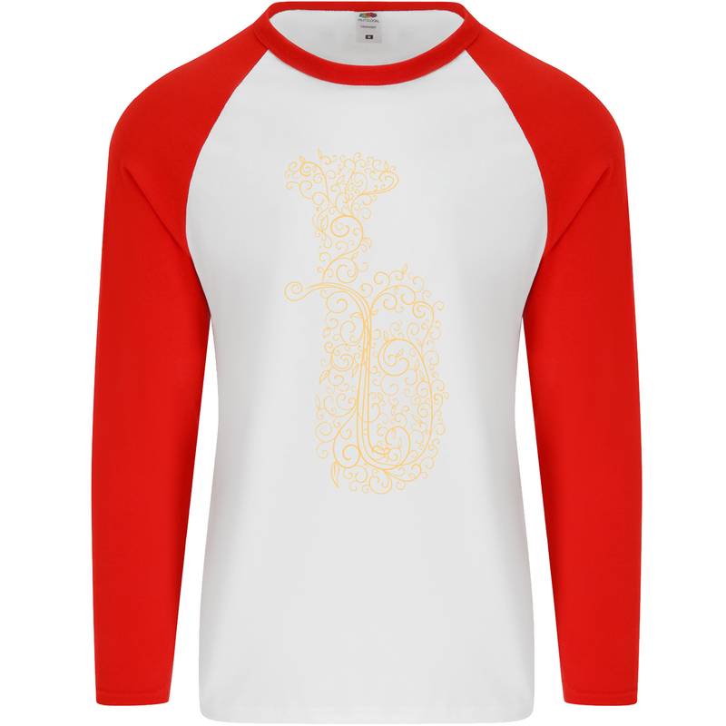 A Tuba Musical Instruments Brass Band Mens L/S Baseball T-Shirt White/Red