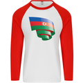 Curled Azerbaijan Flag Azerbaijani Day Football Mens L/S Baseball T-Shirt White/Red