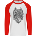 Pitbull Mandala Art Dog Lover Mens L/S Baseball T-Shirt White/Red