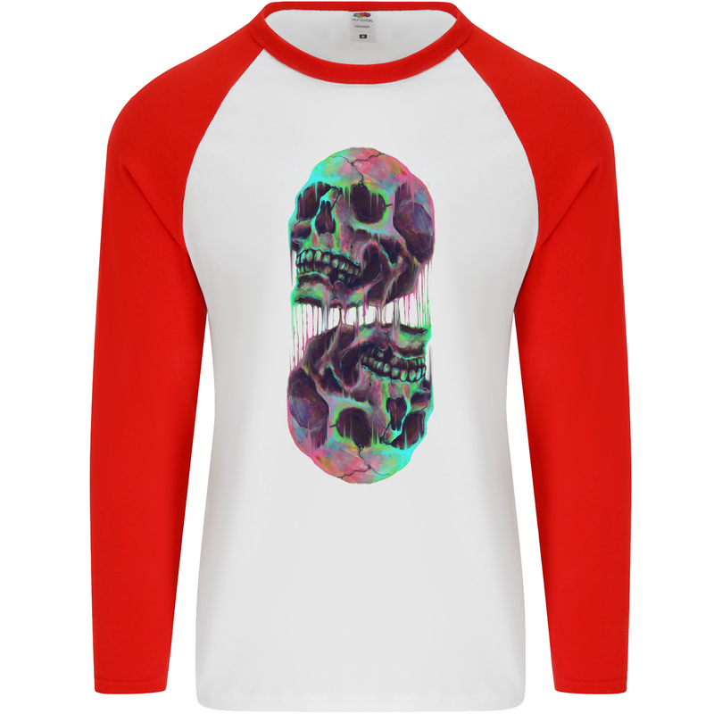 Synthesize Skulls Mens L/S Baseball T-Shirt White/Red