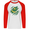 Torn Mauritania Flag Mauritanian Day Football Mens L/S Baseball T-Shirt White/Red