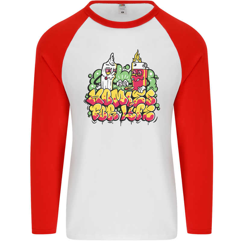 Spliff & Lighter Homies Funny Weed Cannabis Mens L/S Baseball T-Shirt White/Red