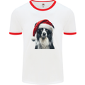 Christmas Border Collie Wearing an Xmas Hat Dog Mens Ringer T-Shirt White/Red