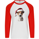 Christmas Jack Russell Dog Wearing an Xmas Hat Mens L/S Baseball T-Shirt White/Red