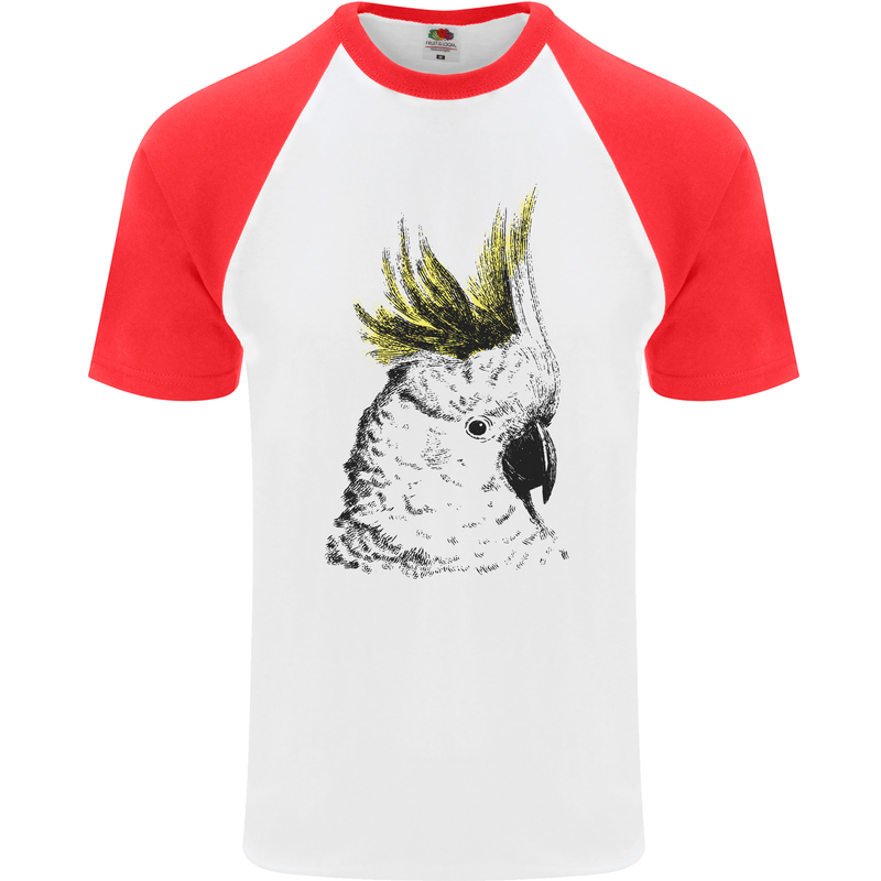 A Cockatoo Bird Mens S/S Baseball T-Shirt White/Red