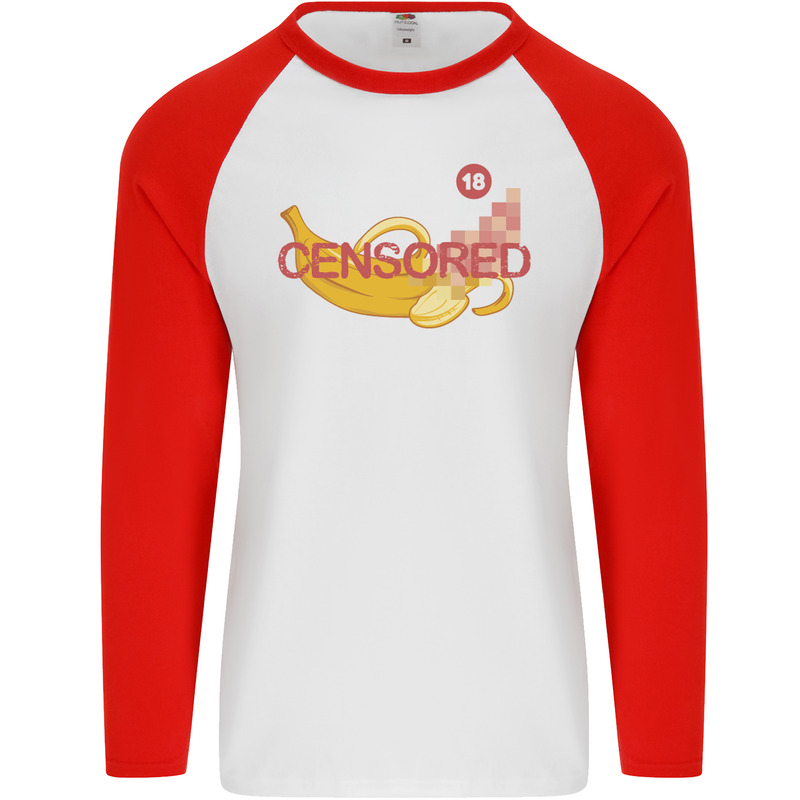 Censored Banana Funny Rude Sexy Mens L/S Baseball T-Shirt White/Red