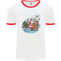 Rude Santa & Rudolf Christmas Funny Xmas Mens Ringer T-Shirt White/Red