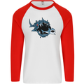 Pollution Great White Shark Climate Change Mens L/S Baseball T-Shirt White/Red