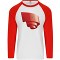 Curled Morocco Flag Moroccan Day Football Mens L/S Baseball T-Shirt White/Red