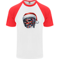 Union Jack Christmas Biker Skull British Flag Mens S/S Baseball T-Shirt White/Red