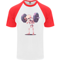 Gym Skeleton Bodybuilding Training Top Mens S/S Baseball T-Shirt White/Red