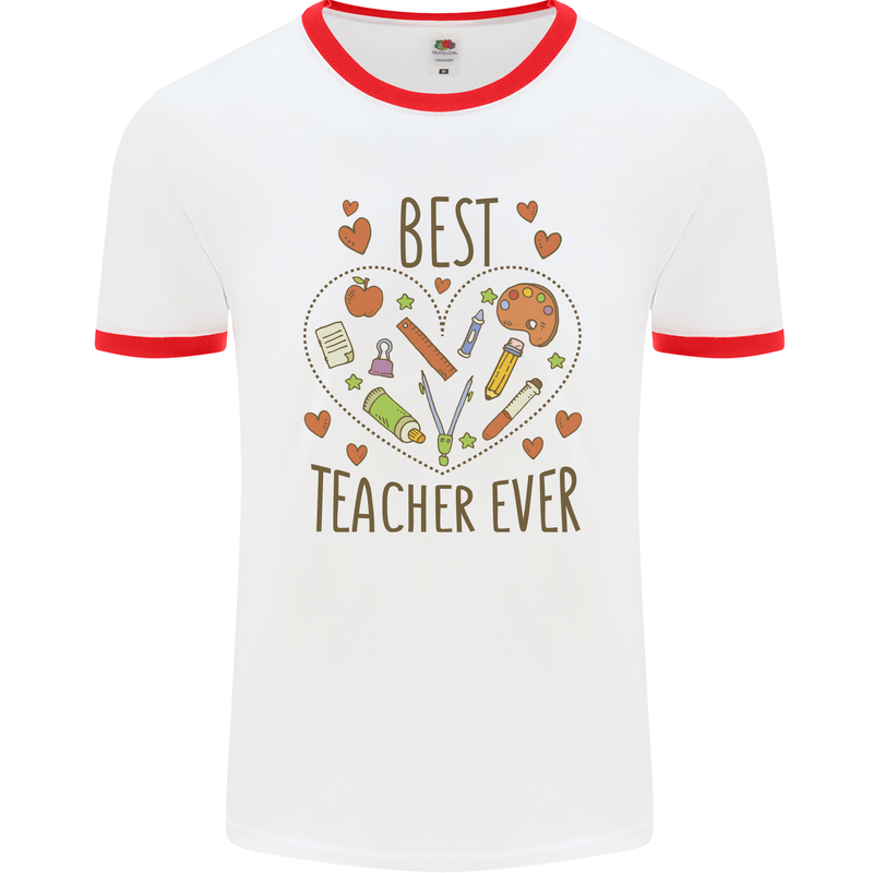 Best Teacher Ever Teaching Maths English Science Mens Ringer T-Shirt White/Red