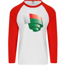Curled Madagascar Flag Madagascan Day Football Mens L/S Baseball T-Shirt White/Red