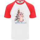 Xmas Unicorn Christmas Tree Mens S/S Baseball T-Shirt White/Red