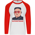 Rocket Man Kim Jong-un Missile Test Funny Mens L/S Baseball T-Shirt White/Red