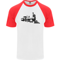 Trains Locomotive Steam Engine Trainspotting Mens S/S Baseball T-Shirt White/Red