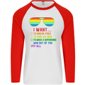 Want to Break Free Ride My Bike Funny LGBT Mens L/S Baseball T-Shirt White/Red