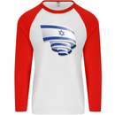 Curled Israel Flag Israeli Day Football Mens L/S Baseball T-Shirt White/Red