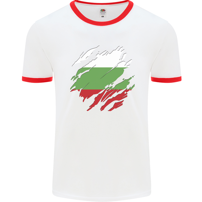 Torn Bulgaria Flag Bulgarian Day Football Mens Ringer T-Shirt White/Red