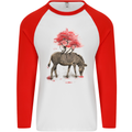 Zebra and Tree Watercolour Mens L/S Baseball T-Shirt White/Red