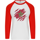 Torn Morocco Flag Moroccan Day Football Mens L/S Baseball T-Shirt White/Red