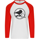 Viking Crow Celtic Norse Valhalla Odin Thor Mens L/S Baseball T-Shirt White/Red