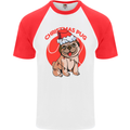 A Christmas Pug Wearing an Xmas Hat Mens S/S Baseball T-Shirt White/Red