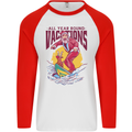 Santa Vacations Funny Christmas Surfer Surfing Mens L/S Baseball T-Shirt White/Red