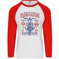 Roadway Bastard Motorcycle Biker Motorbike Mens L/S Baseball T-Shirt White/Red