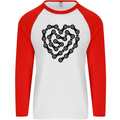 Heart Bike Chain Cycling Biker Motorbike Mens L/S Baseball T-Shirt White/Red