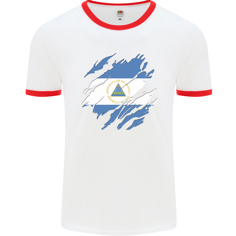 Torn Nicaragua Flag Nicaraguan Day Football Mens Ringer T-Shirt White/Red