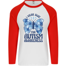 I Wear Blue For Autism Butterfly Autistic Mens L/S Baseball T-Shirt White/Red