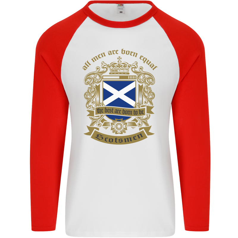 All Men Are Born Equal Scotland Scottish Mens L/S Baseball T-Shirt White/Red